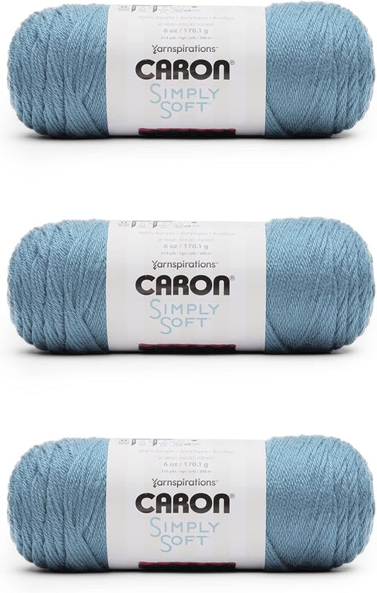 Caron Simply Soft Light Country Blue Yarn - 3 Pack of 170g/6oz - Acrylic - 4 Medium (Worsted) - 315 Yards - Knitting/Crochet