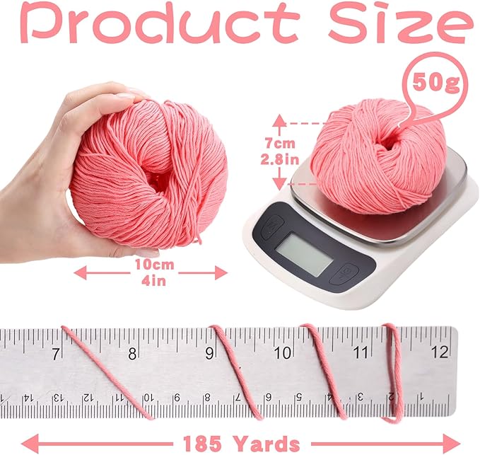 16 Skeins Cotton Yarn for Crocheting Knitting Soft Fine Clothes Cotton Blankets Yarn Bulk Assorted Colors for DIY Craft, Each 50g/185yard, 16 Colors(Stylish Colors)