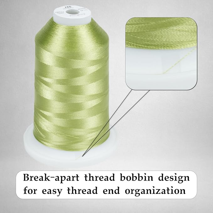Simthread Trilobal Polyester Thread – 5000M (5500yds) No.40 – Super Sheen, Tangle-Free – Built-in Thread Lock Spool – Compatible with Brother, Singer, Janome & More, Fresh Green-027