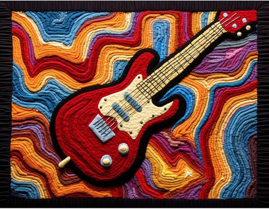 Guitar Latch Hook Rectangle Rug Kits for Adults Needle Crochet Yarn Embroidery Carpet Hook and Latch Kit Floor Mat Tapestry Christmas Home Decoration 52x38cm