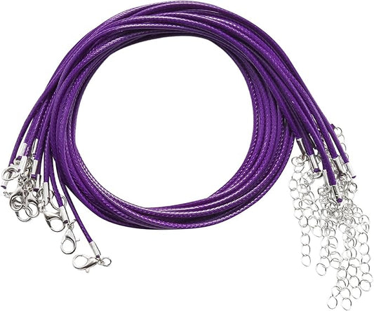 10 Pcs 2.0mm Leather Necklace Cords with Clasp,Waxed Cords,Necklace Ropes for Pendants and Jewelry Making(Deep Purple)