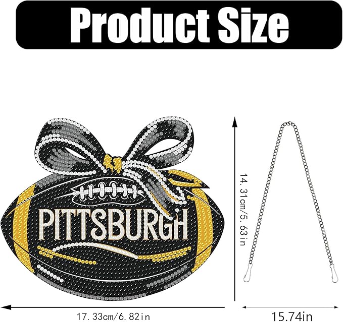 Rertcioph Football Diamond Art Hanging Kit for Adults, DIY Acrylic 5D Diamond Painting Hanging Ornament for Pittsburgh Home Wall Decor and Gift