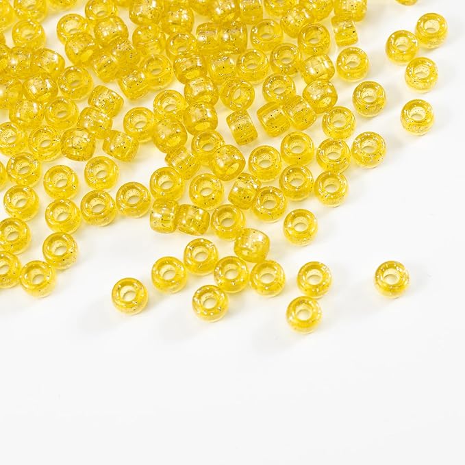 Gxueshan 1000 Pcs Acrylic Plastic Transparent Yellow Pony Beads 6x9mm Large Hole Pens Hair Braiding Bulk Kandi Beads for Friendship Bracelet Necklace Jewelry Making Kit