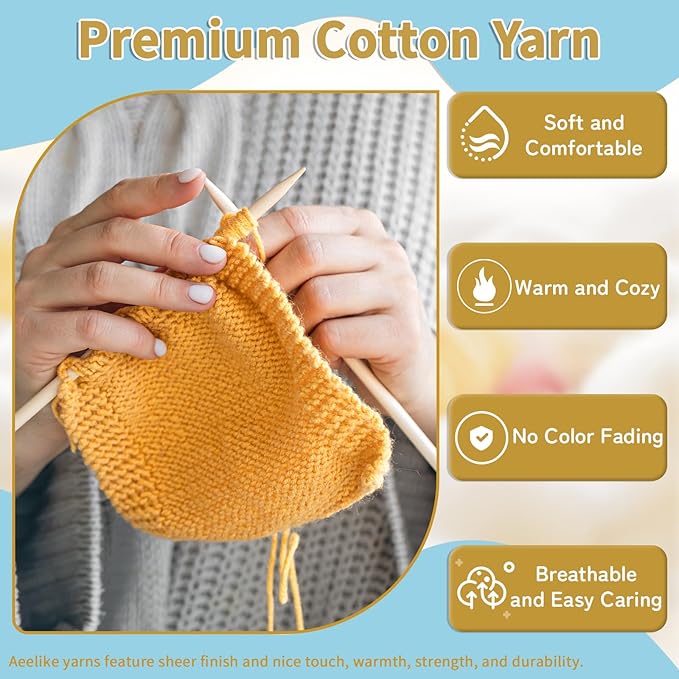 Aeelike Cotton Yarn for Crocheting, 20 PCS Multicolored Cotton Acrylic Blend Yarn Set, 4 Medium (Worsted) Crochet Yarns Bundle for Beginner Making DIY Crafts & Small Colorful Projects (Color A)