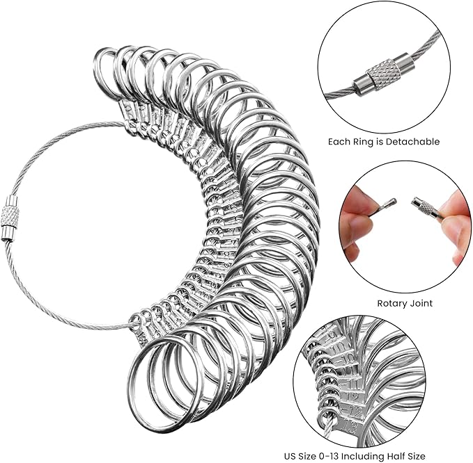 meowoo ring sizer measuring tool set, ring gauges with finger sizer mandrel ring sizer tools for jewelry sizing measuring, 4 pcs, silvery