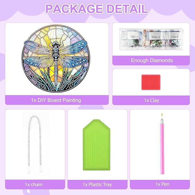 TOSTOG Hanging Diamond Art Kits for Adults, Dragonfly Diamond Paintings for Adults, Crystal Window Pendant Diamond Art Kits, 5D Diamond Paintings Hanging Pendant Kit Gem Painting Wall Decor and Gift
