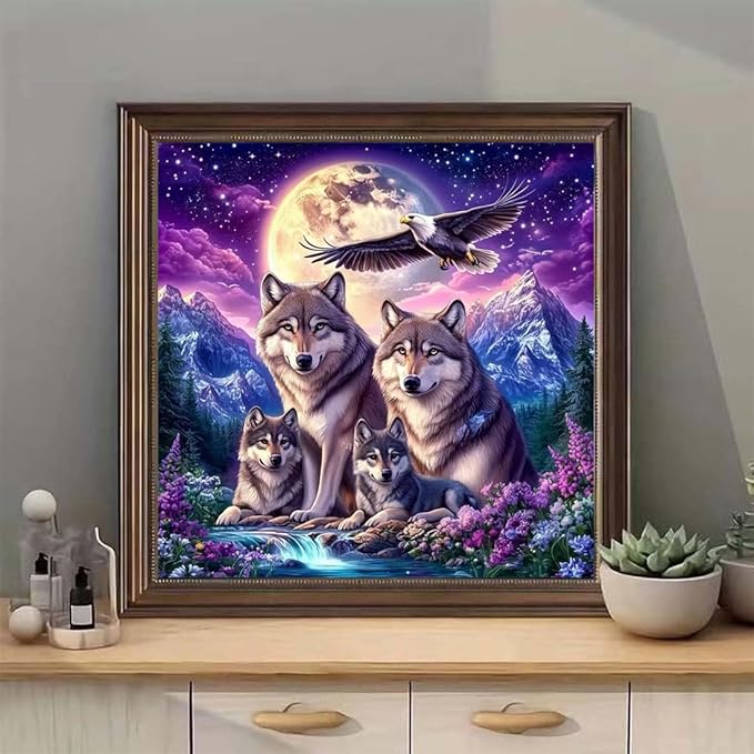 SHICERNHJ 5D Eagle Diamond Painting Kits for Adults,Animal Wolf Family Diamond Art Kits for Beginner,DIY Full Round Drill Diamond Dots with Gem Art Craft for Home Wall Decor 14 X 14inch