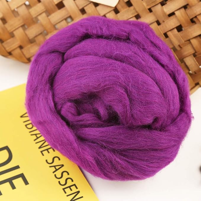 3.53oz Wool Roving, Fiber Roving Wool Top, Needle Felting Supplies, Pure Wools, Chunky Yarn, Spinning Wools for Needle Felting Wet DIY Hand Spinning (Purple)