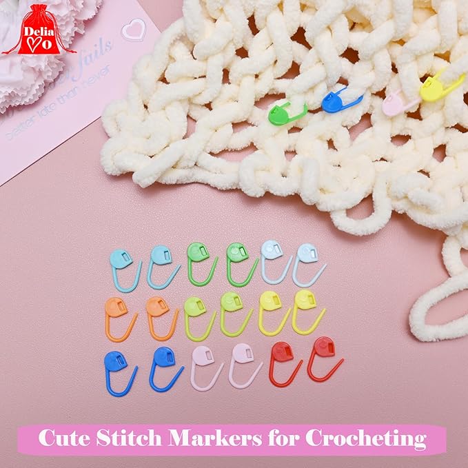 DeliaVo 200Pcs Knitting Stitch Markers with 9 Yarn Needles, Stitch Marker for Crocheting, Colorful Locking Pins Clip Crochet Supplies & Accessories