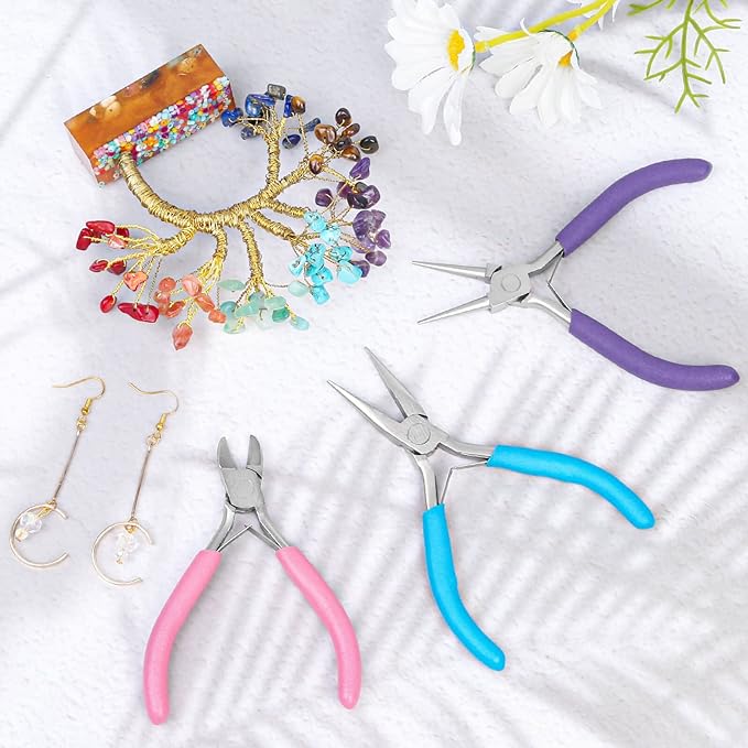 pliers for jewelry making, shynek jewelry pliers set includes needle nose pliers, round nose plier and wire cutters, jewelry making tools for jewelry repair, wire wrapping, beading and crafts