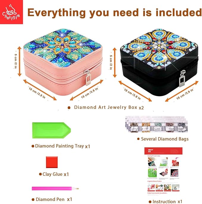 CharySim 2 PC Diamond Art Jewelry Boxes Kits for Adults Women Gifts with Painting Gem Dots Crafts Kits for Birthday Gift Relaxing Craft Kit Calming Gift for Mother Day Women (Mandral Black)