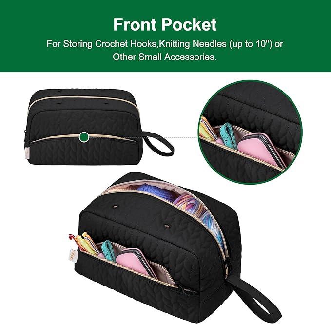 Crochet Yarn Bag Knitting Bag Storage for Crocheting Accessories Crochet Hook Case Organizer Gift for Crochet Lovers (Black), K3201