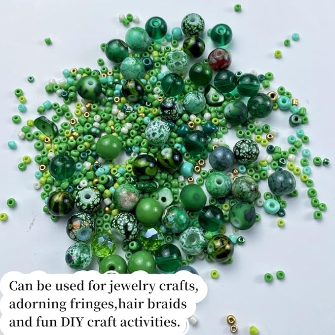Assorted Glass Resin Beads Multi Size Colors Smooth Cracked Gravel Millet Spacer Beads for Bracelets Necklace Earring DIY Jewelry Making Craft(Grass Green Series)