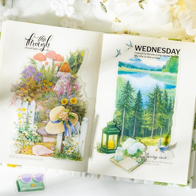 TIAMECH Pastoral Time PET Stickers - 120 Pcs Rural Residence Fence Lake Design, Waterproof Sticker for Journaling & Scrapbooking, Junk Journal Supplies, Ephemera & DIY Crafts