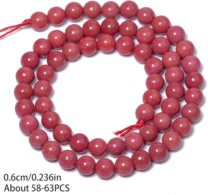 Stone Beads, 60pcs Rhodochrosite, 6mm Round Loose Beads for Jewelry Making, Bracelets, with Bag, String & Card