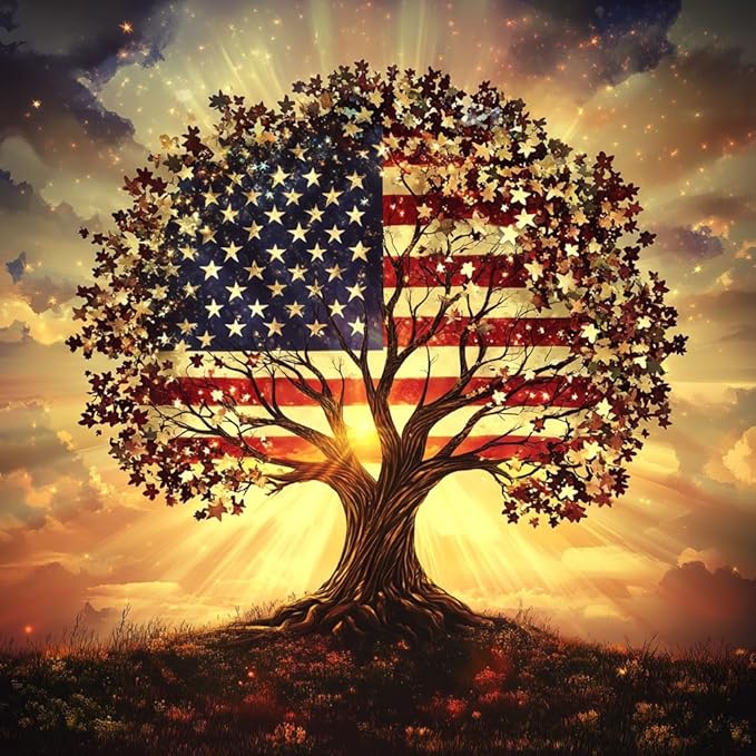WUSARPLY Ancient Tree Diamond Painting Kits for Adults, DIY American Flag Diamond Art Kits Full Drill Diamond Dots Paint with Diamonds Gem Arts and Crafts for Beginner Home Wall Decor