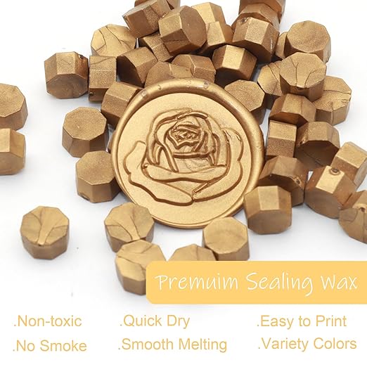 250pcs Wax Seal Beads Antique Gold, Andotopee Premium Sealing Wax Beads for Stamp Seals, Octagon Seal Stamp Pellets Refill Pack for Wedding Invitation, Letter Envelope, Scrapbook DIY, Bridal Crafts