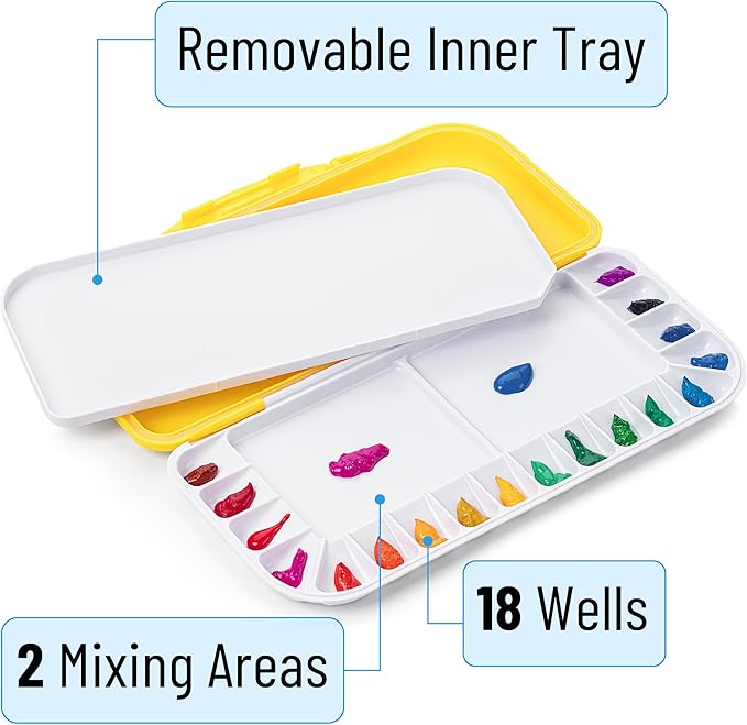 Mr. Pen- Airtight Watercolor Palette with Lid, Yellow, 18 Wells and 2 Mixing Areas, Empty Watercolor Palette, Paint Pallet with Lid, Folding Paint Tray