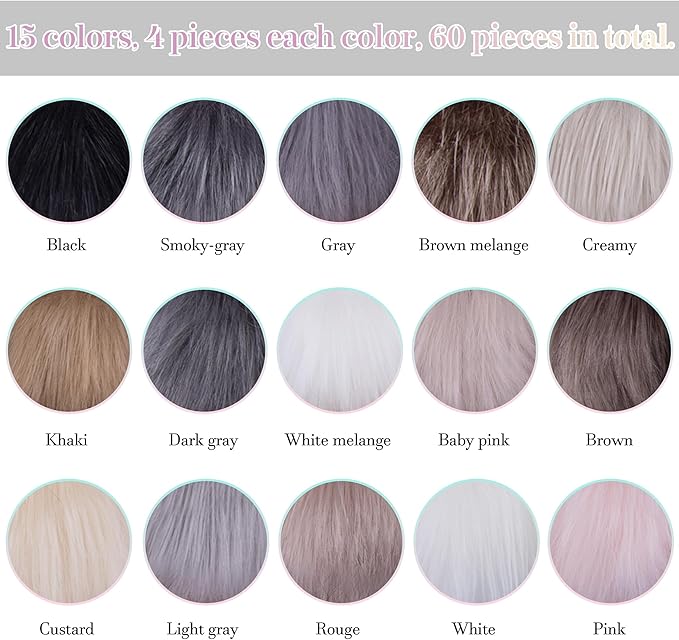 SIQUK 60 Pieces Fluffy Faux Fur Pom Pom for Hats with Elastic Loop for Knitting Hats Beanies Scarves Gloves Keychains Bags（15 Colors, 4 Pcs/Color）