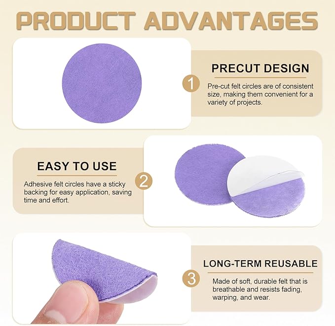 uxcell 100 Pcs Adhesive Felt Circles, 1.5" Round Non-Woven Felt Pads Stickers Dots Pre Cut for DIY Crafts Sewing Handcraft Costume Holiday Decoration, Light Purple