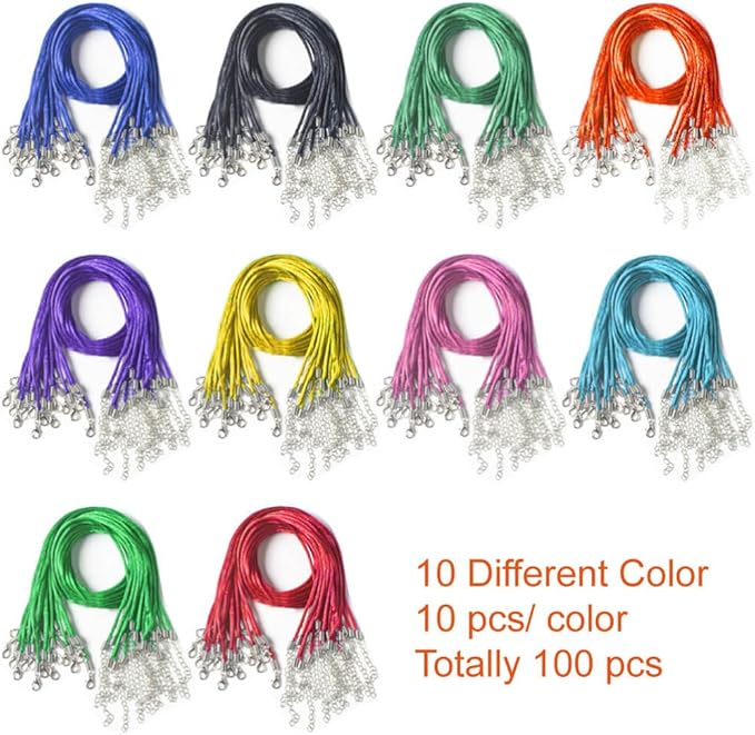 Selizo 100Pcs Satin Silk Necklace Cord with Lobster Clasp and Extension Chain