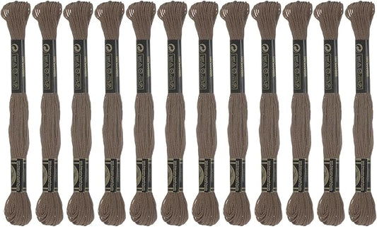 HARFINGTON 12 Skeins Embroidery Floss 8.75yds(8m) Egyptian Long-Staple Cotton Cross Stitch Thread for Sewing DIY Bracelet Yarn String and Crafts, Light Brown(6008)