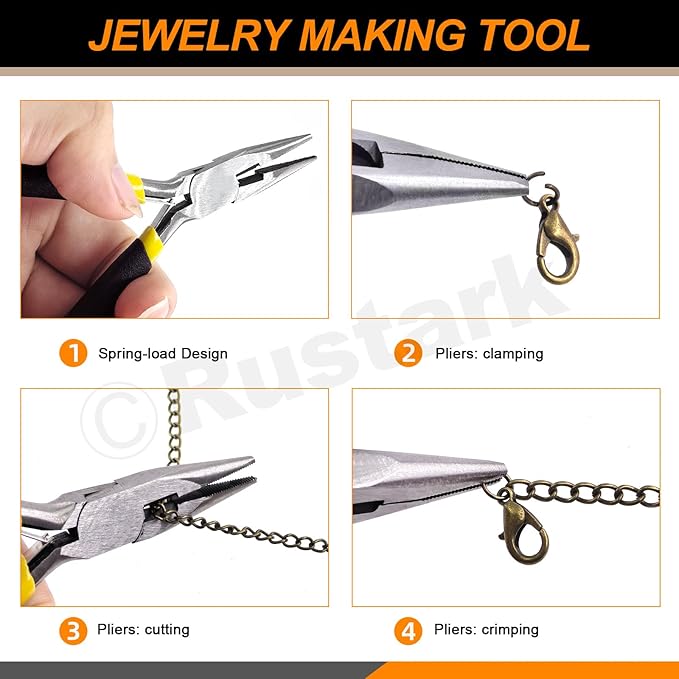 Rustark 102Pcs 4mm 30 Feet Bronze Jewelry Making Chains Kit Thin Necklace Bracelet Chain Twisted Links Curb Chain with Jump Rings Lobster Clasps and Pliers for Bracelet Necklace Jewelry Making