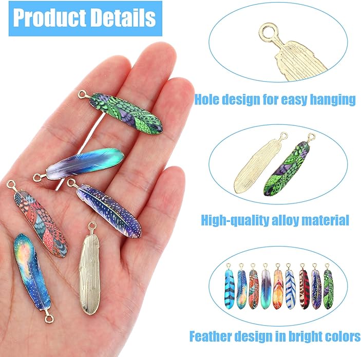 Yolev 36 Pcs Feather Charms - 1.5 Inch Zinc Alloy Boho Charms for Jewelry Making - Native American Bohemian DIY Necklace Bracelet Earrings