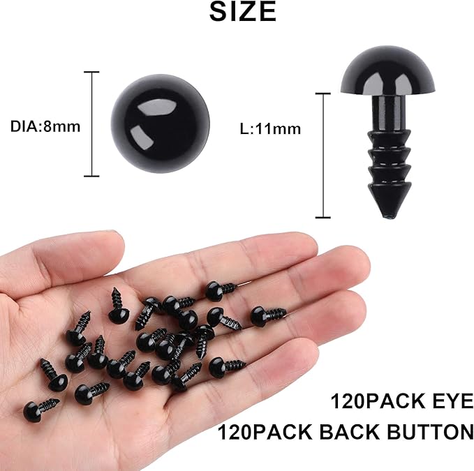 UPINS 120PCS Plastic Safety Crochet Eyes Bulk with 120PCS Washers for Crochet Crafts (0.32Inch/8mm)