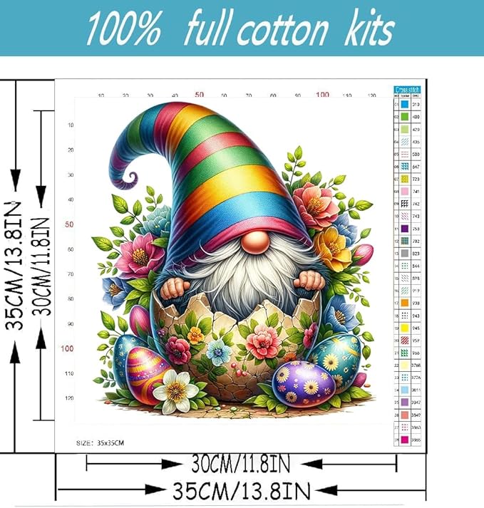 Easter Gnome Stamped Cross Stitch Kits for Adults Beginner, Counted Cross Stitch Kits Printed Stitching Cute Patterns Dimensions Needlepoint Art Crafts Embroidery Kits for Adults