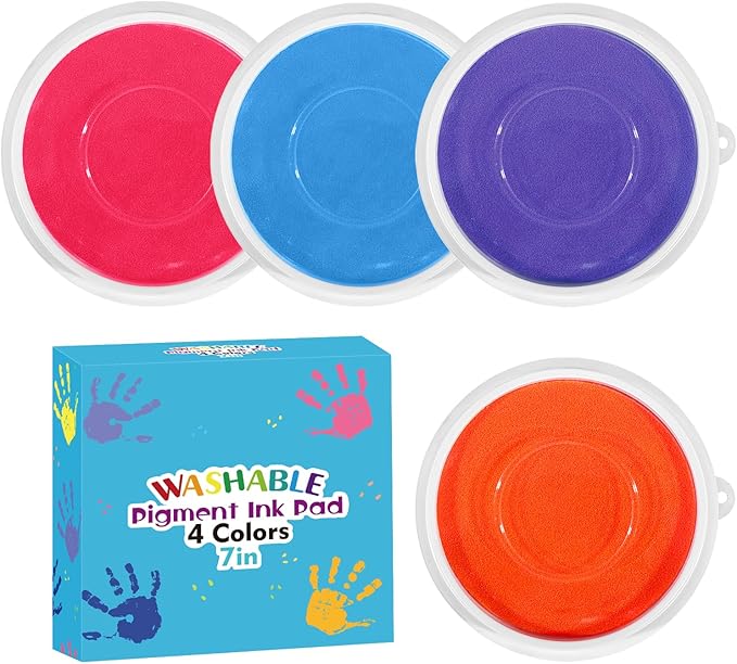 7 Inch Large Ink Pad for Washable | Washable Stamp Pads for Classroom Stamps, Scrapbook Supplies Kit & Fabric Crafts (4 Colors-Pink, Purple, Orange, Sky Blue)