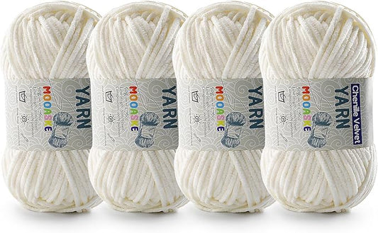 4 Pac Chenille Yarn for Crocheting - Blanket Yarn for Crocheting - Fluffy Yarn for Crochet, Baby Yarn for Crocheting Soft Blankets Weight Per Roll 50g/1.76oz, Length 60m/65yard (Milky White)