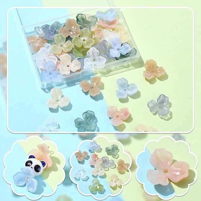 Ipotkitt 40 Pcs 8 Colors Acrylic Flower Bead Caps Colorful 3 Petal Flower Spacer Beads Plastic Floral Bead Caps for DIY Earring Necklace Jewelry Making Decor