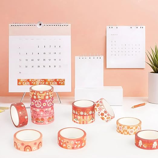 12 Rolls Washi Tape Set, Retro Boho Flower Butterfly Masking Tapes, Doodle Hand-Drawn Decorative Adhesive Tapes for Painters Planners Scrapbook school Supplies, DIY Art Crafts, Gift Wrapping 16.4Ft