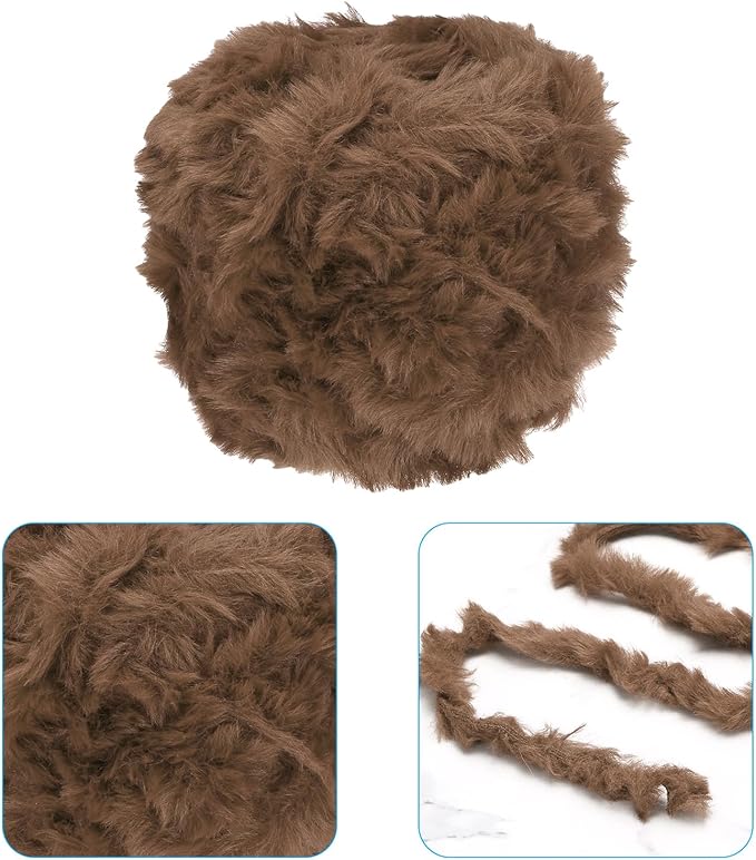 PATIKIL 70yds Faux Fur Yarn, Fuzzy Yarn Crochet Fluffy Yarn Soft Chunky Polyester Plush Fur Eyelash for Crocheting Knit Blanket Rug Sweater Scarf Hat Bear Craft, Brown