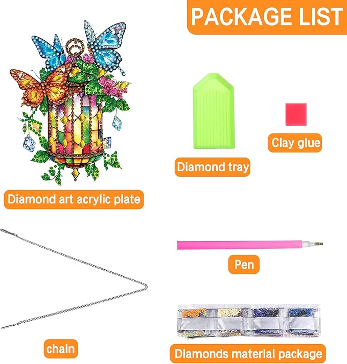 Ginfonr Diamond Painting Kits Hanging Pendant, Butterfly Sun Catcher for Front Door Sign, Special Shaped Rhinestone Lamp Diamond Art, Double Sided Home Hanging Kits for Garden Wall Window (8x8inch)