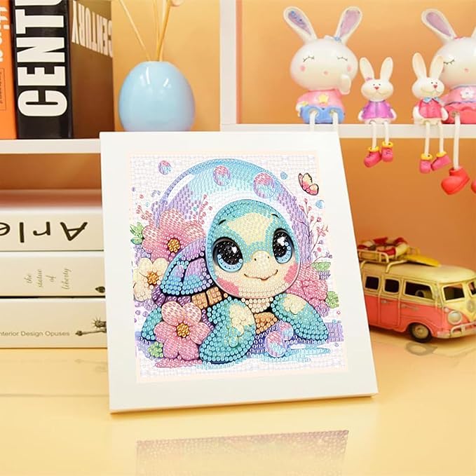 Arttoplus Turtle Diamond Art Kits for Kids 4-6-8-12 with Frame-Turtle Gem Art Kits for Kid,Animal Diamond Painting Kits for Kids with Frame for Gift Home Wall Decoration(7x7inch)