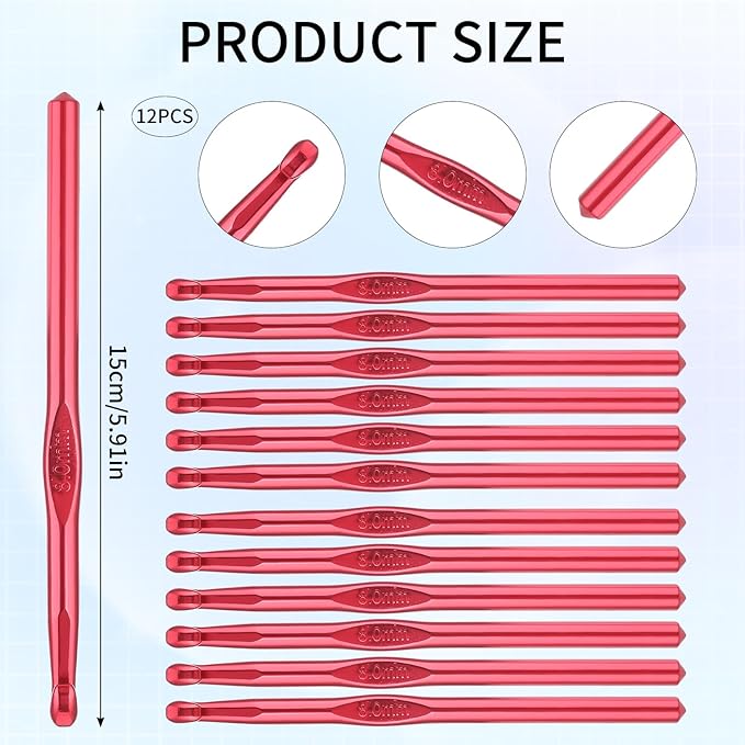 8 mm Crochet Hook 12 PCS Aluminum Large Crochet Hooks Bulk Knitting Needle US Size 11 Crocheting Needles for DIY Craft Yarn Weave Beginners Women Adults