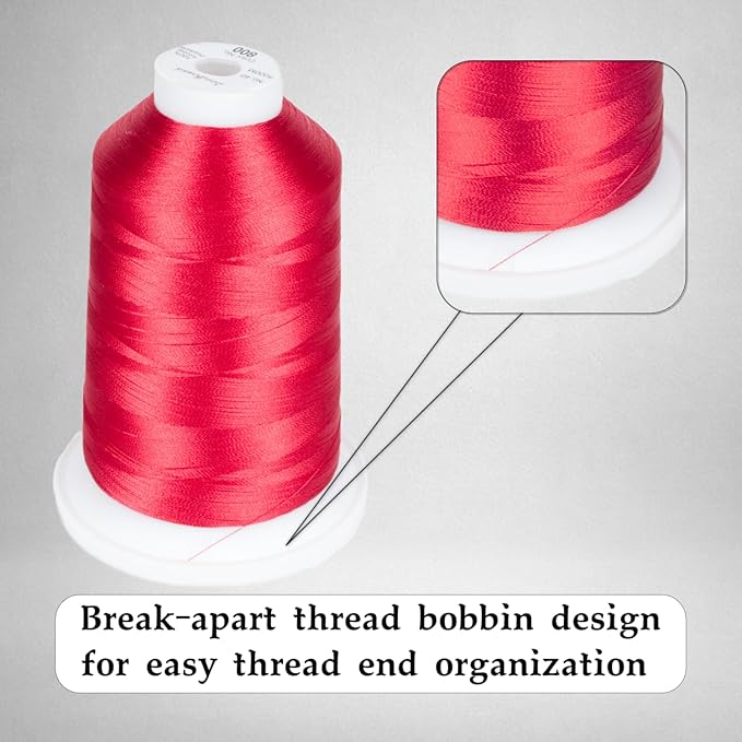 Simthread Trilobal Polyester Thread – 5000M (5500yds) No.40 – Super Sheen, Tangle-Free – Built-in Thread Lock Spool – Compatible with Brother, Singer, Janome & More, Red-800