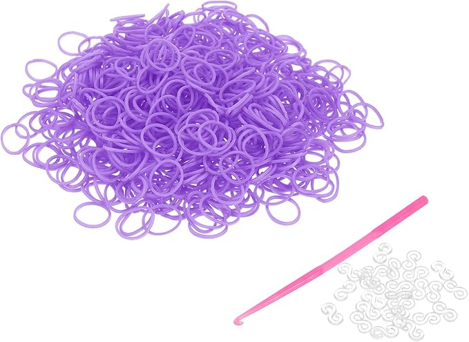 uxcell 600Pcs Loom Rubber Band, Bracelet Making Refill Kit Elastic Loom Band with 25Pcs S-Clips and 1Pcs Crochet Hooks for Weaving DIY Handcrafts, Light Purple