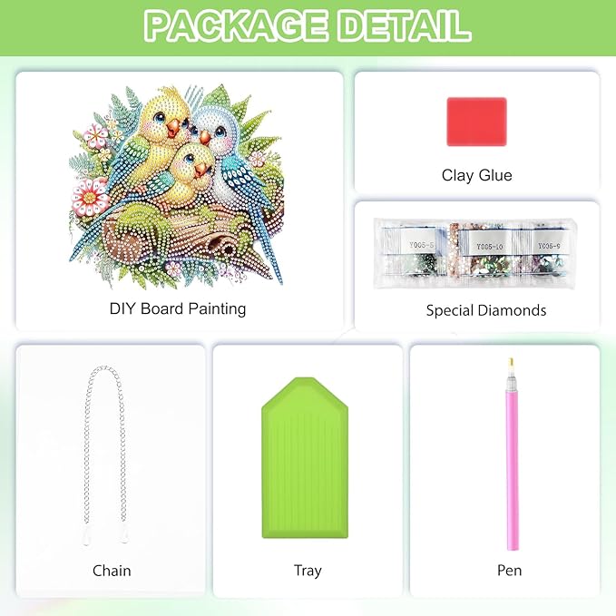 QENSPE Diamond Painting Art Hanging Kits for Adults, 5D Three Birds Diamond Paingting Ornaments with Chain, DIY Flowers Crystal Window Pendants for Home Wall Decor Double Sided Gift 8X8 inch