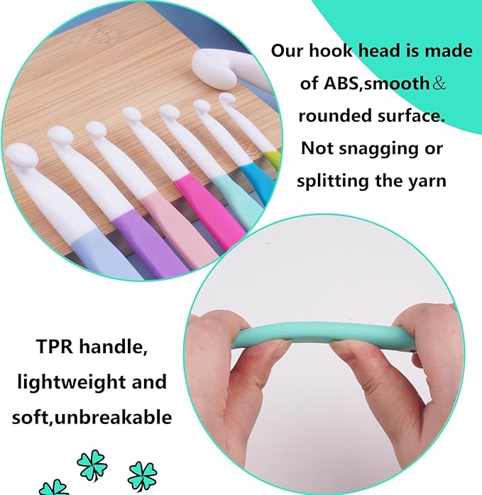 Hobekoee 8mm Large Crochet Hook,Big Crochet Hooks for Chunky Yarn,Extra Long Crochet Hooks with Soft Ergonomic Handle for Crocheting Yarn,Wool Roving