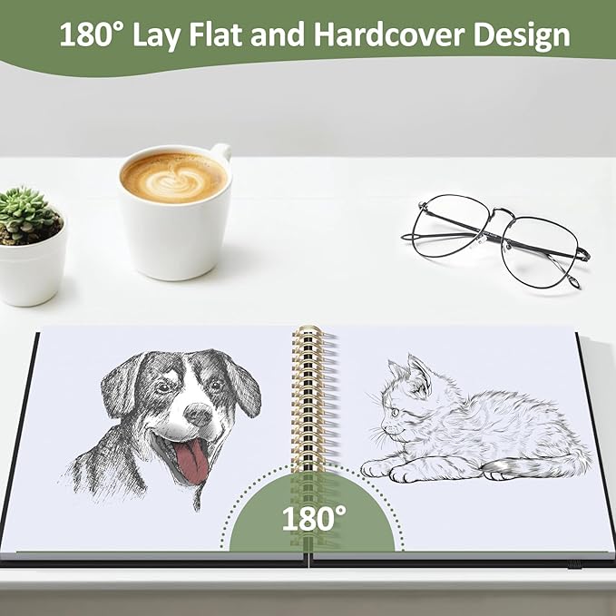 forvencer 2 pack blank spiral notebook, 8"x 5.6"hardcover sketch book, 100gsm thick paper, art sketchbook for women & adult, 100 pages / 50 sheets drawing book journal for school office drawing, green