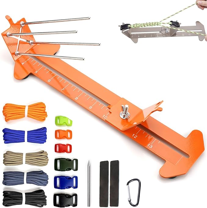 Paracord Bracelet Jig Dog Collar Jewelry Loom Accessoies Making Kit Tools with Colorful 5 Cords and 6 Buckles Bracelet Length 4" to 13" (Carroty)