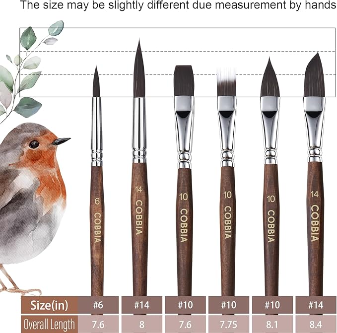 Watercolor Brushes Professional, Paint Brush Set Variety Shapes with Flat, Round Pointed, Dagger, Cat's Tongue Oval Wash Perfect for Watercolor Gouache Acrylic Inks Painting