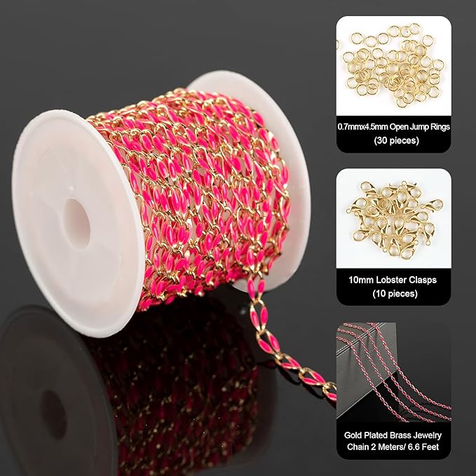2 Meters Jewelry Chains for Jewelry Making, Enamel Cable Rolo Chain Spool with Jump Rings and Lobster Clasps