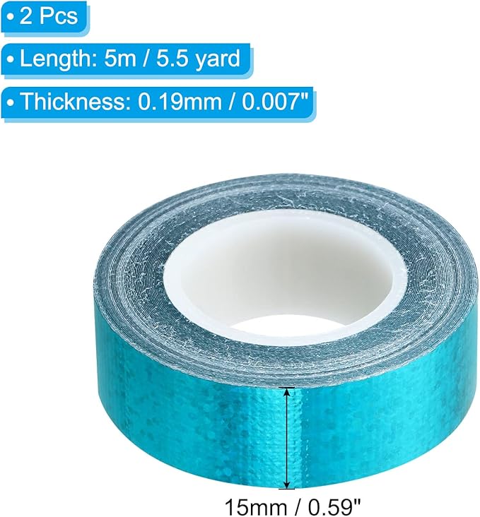 PATIKIL Glitter Sparkle Tape 15mm x 5m, 2 Pack Holographic Art Decorative Masking Tapes Self-Adhesive for DIY Scrapbook Art Craft Wrapping, Cyan