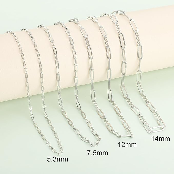 SMYHTGLIF 32.8 Feet Silver Cable Paperclip Jewelry Making Chains Stainless Steel Necklace Bracelet Chain with Lobster Clasps and Open Jump Rings for Jewelry Making
