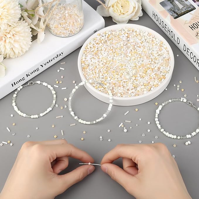 DUQGUHO 4mm Glass Seed Beads Kit Off-White Beads for Jewelry Making 15 Color 3mm 2mm Small Plastic Tube Bead for Bracelets Craft DIY