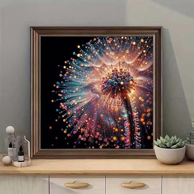 SHICERNHJ 5D Diamond Art Kits for Adults,Dandelion Full Drill Diamond Dots for Adults Beginner DIY Round Paint with Diamond Painting Kits Gem Art for Crafts Kits Adult Home Decor 14 X 14 Inch